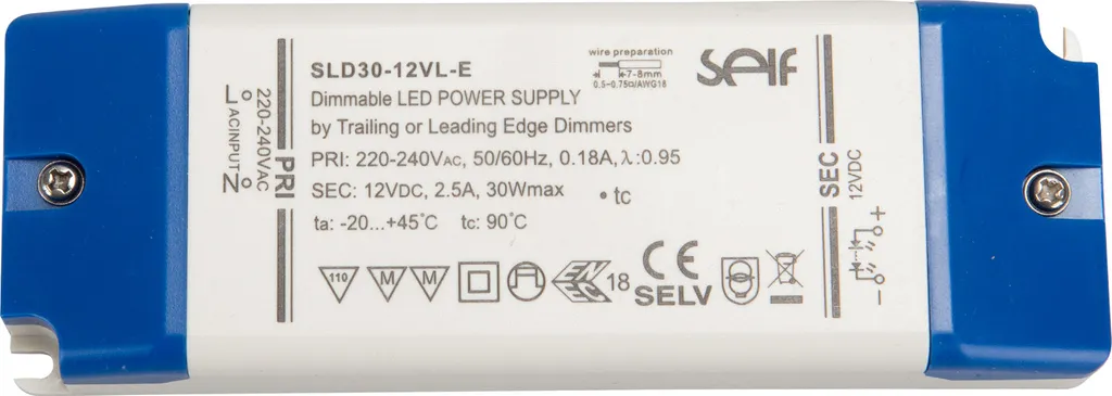 Transformateur LED 12V 30W Dimmable SELF SLD30-12VL-E pour Intérieur