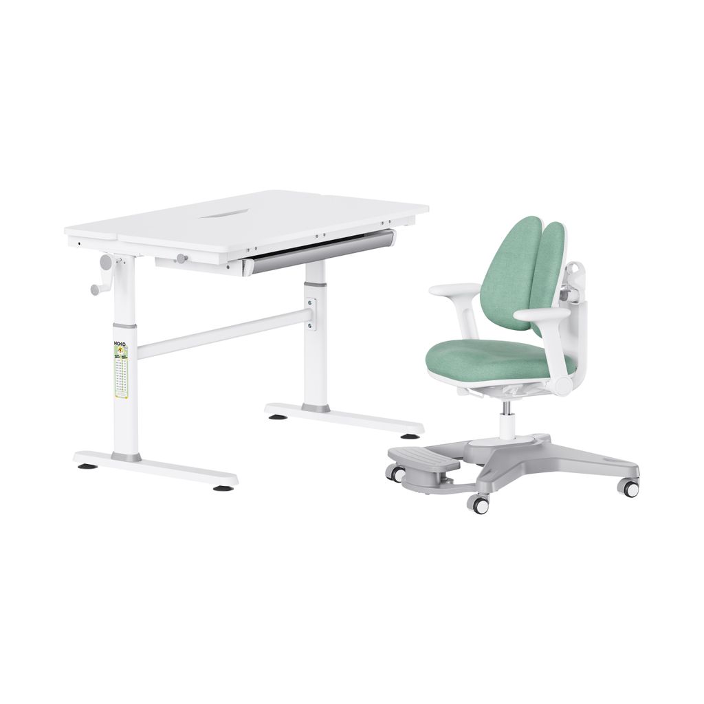 HOKO Kindertisch Schülerschreibtisch höhenverstellbar+ Lernstuhl Kinder Lern-Set 100×60cm, WeiB,Neigbare Tischplatte, Schubladen, Mitwachsend