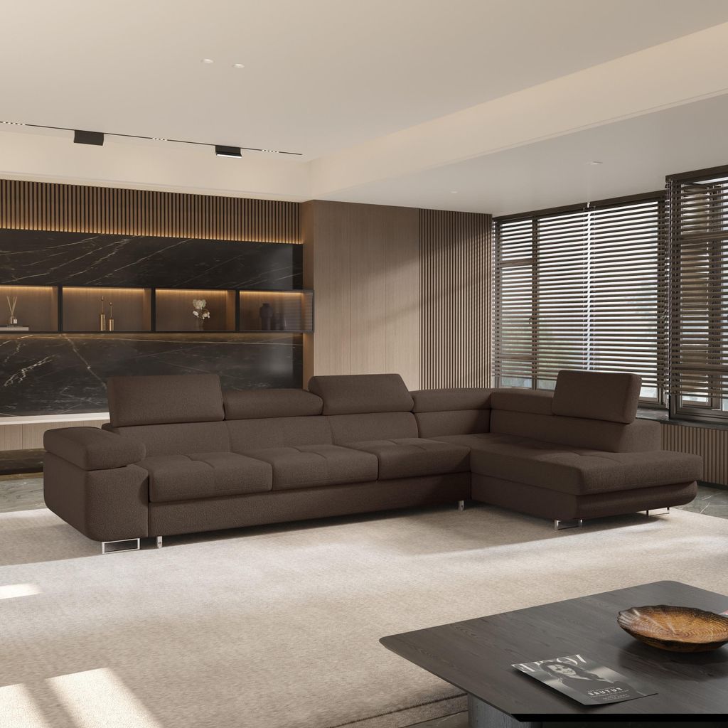 Masseno Ecksofa VICENTE mit Schlaffunktion L-Form, Sofa mit Bettkasten, Wohnzimmersofa, Couch, Soffa, Bettsofa, Couchgarnitur- Braun, QUELLE 25