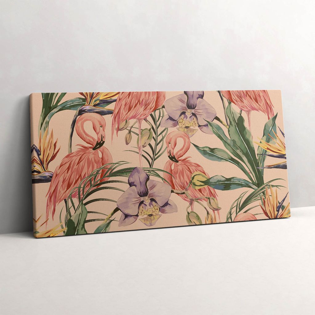 Tropische Blumen im Boho-Stil – Leinwandbild Wandbild – 140x70 cm – Leinwandbilder – Wandbilder – Schlafzimmer – Flur
