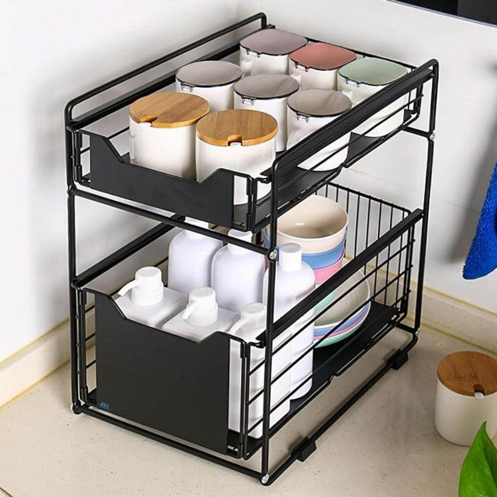 Organizer für das Waschbecken - Ausziehbare Schubladen - Schwarz