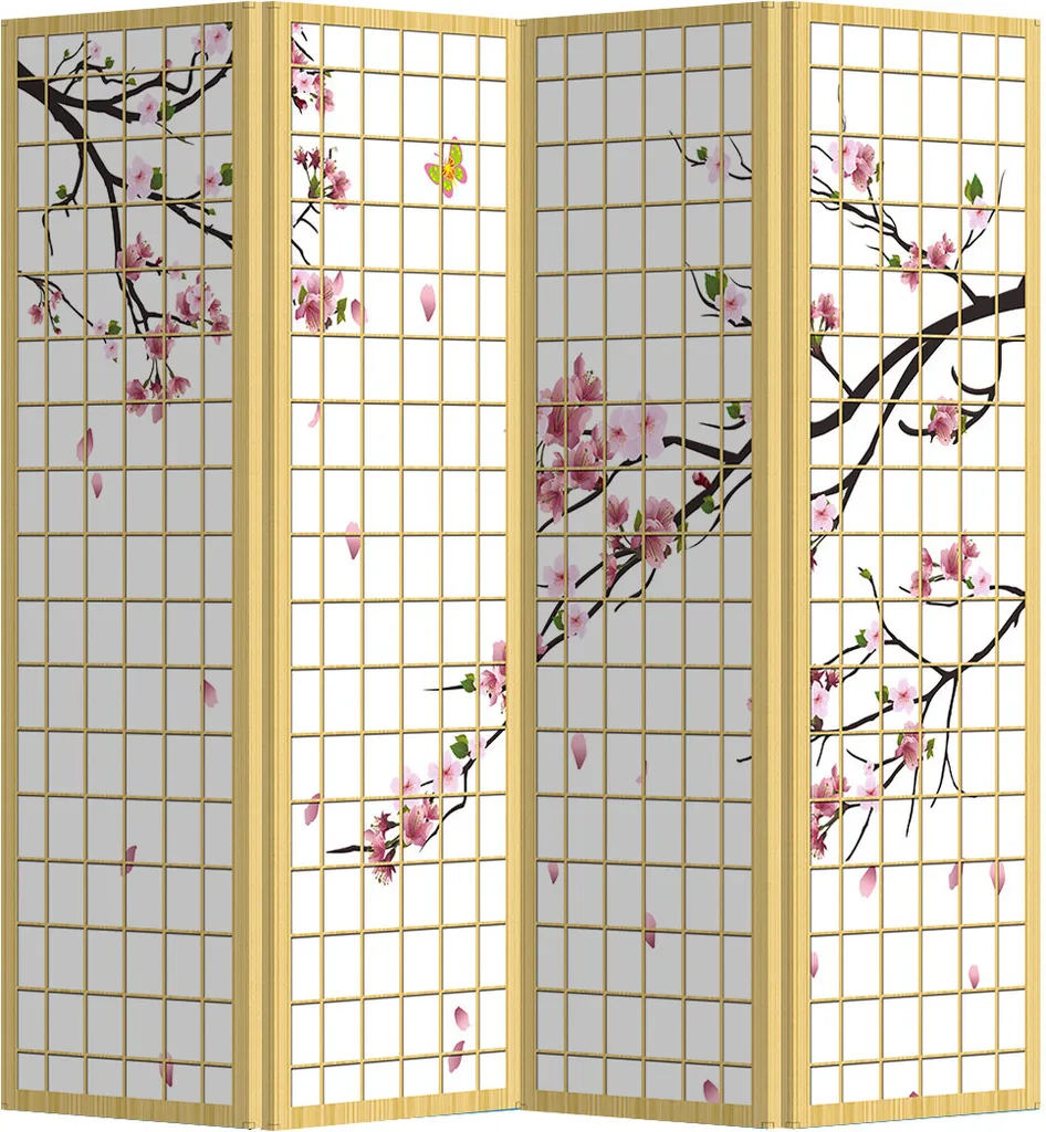 Paravent japonais double face 4 volets pour protection visuelle chic