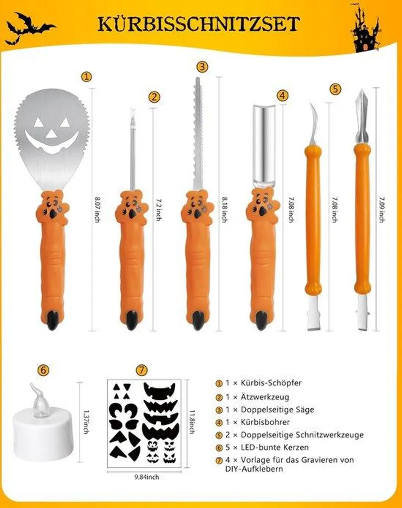 Set de 15 Outils de Découpe Citrouille Halloween avec Pochoirs Inox