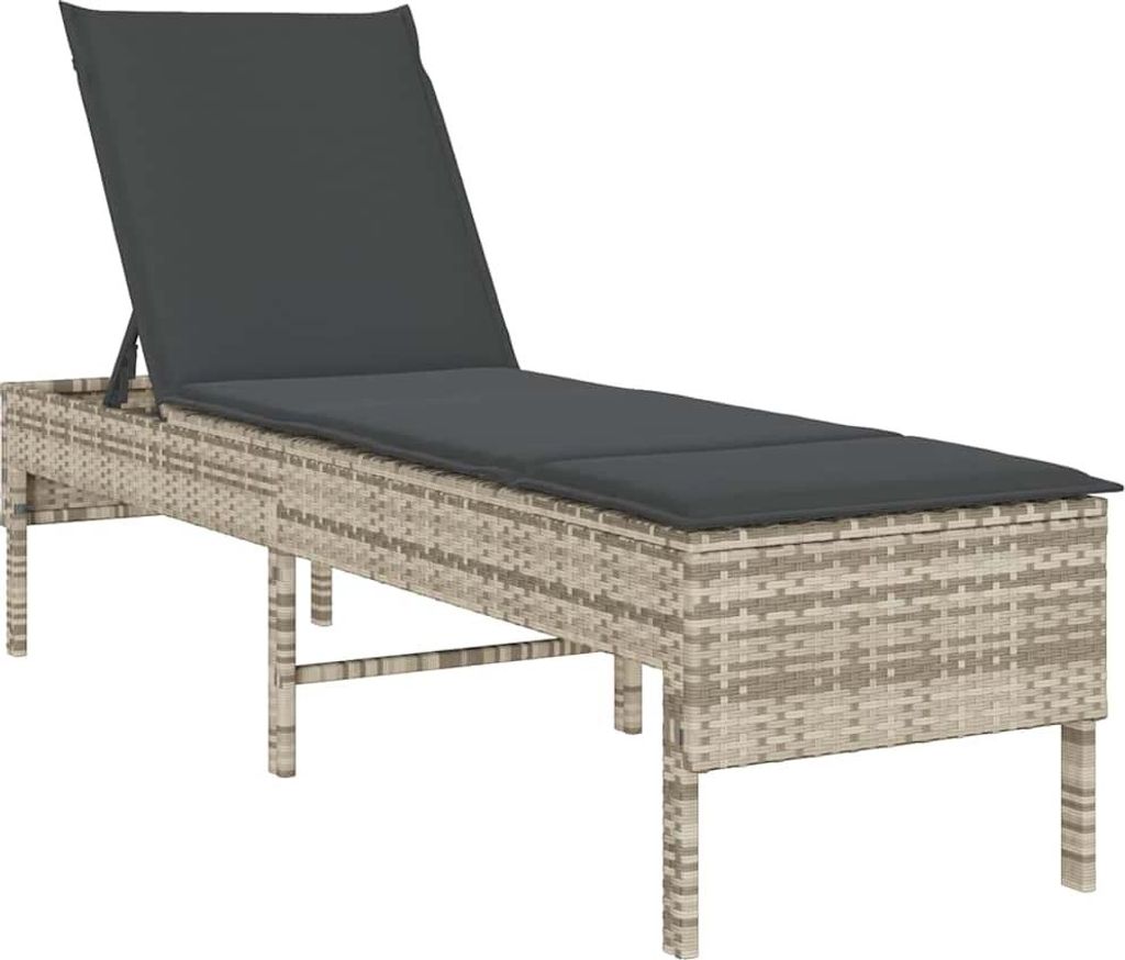 vidaXL Sonnenliege mit Auflage Hellgrau 55x200x44 cm Poly Rattan