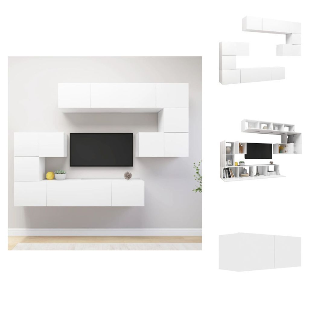 vidaXL 8-tlg. TV-Schrank-Set Weiß Holzwerkstoff - TV-Möbel