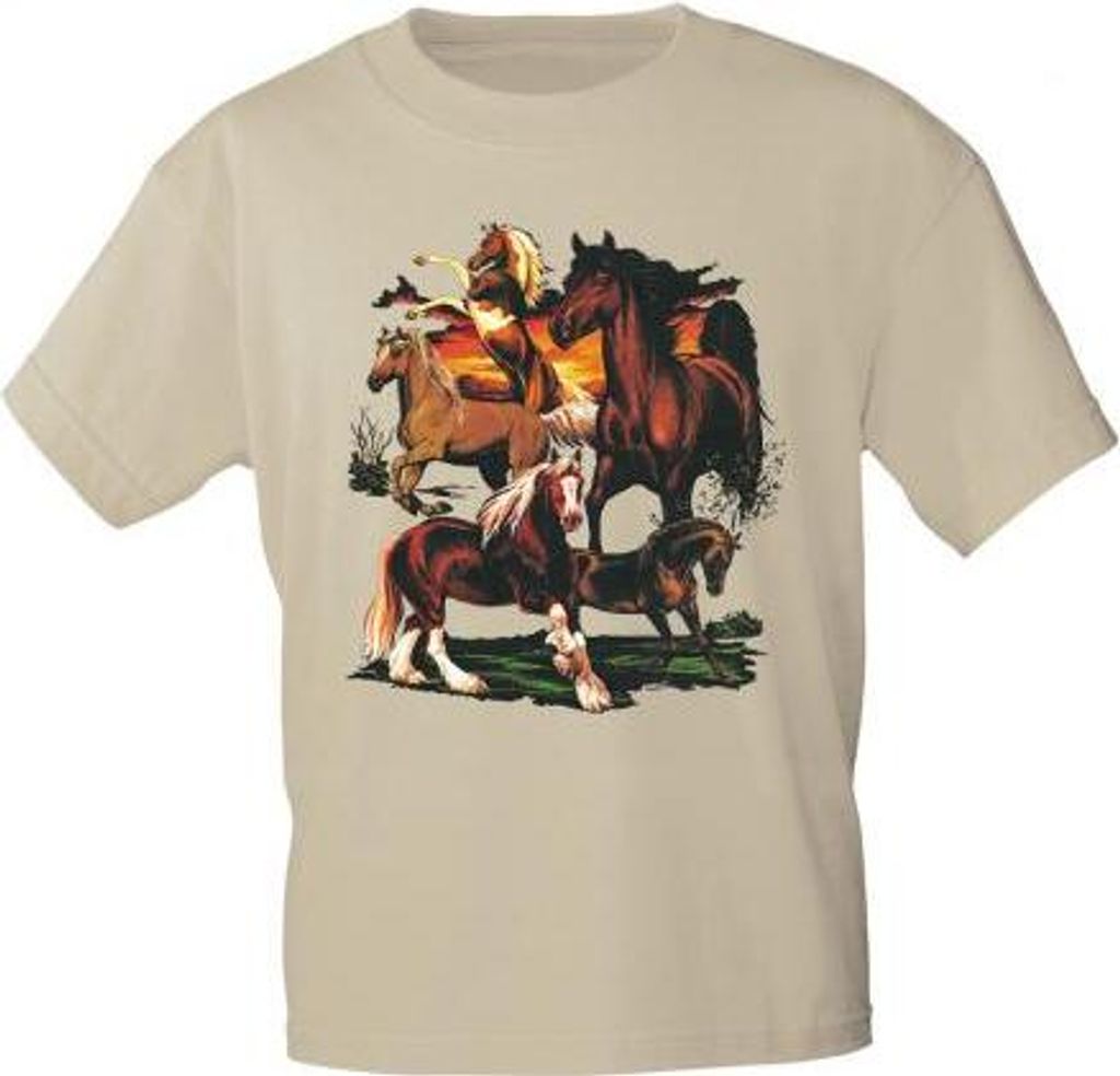 T-Shirt mit Print - Pferde Herde Horses Kaltblut Hengst - Produktbild 