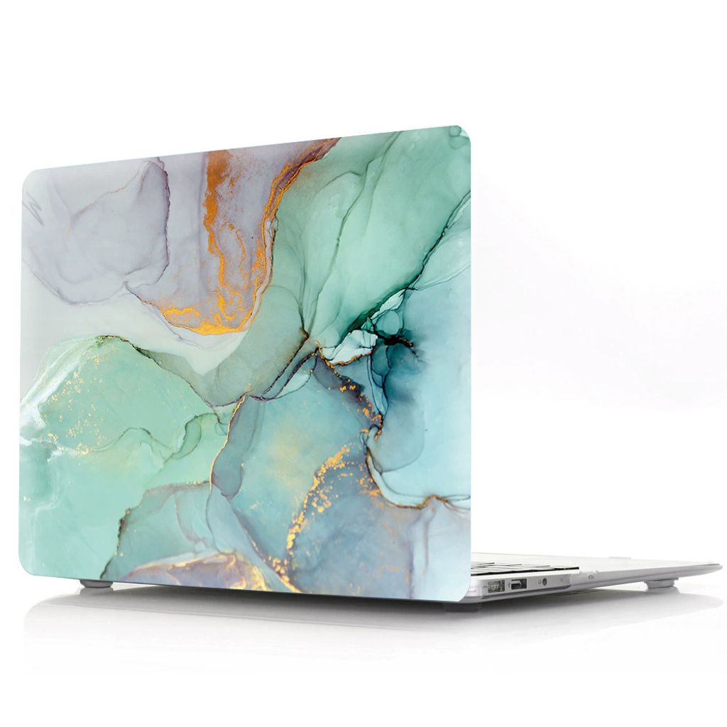 Schutzhülle für Apple MacBook Air 15 (2025-2023) M4 M3 M2 2-Teilig Hartcase Schutz Etui Tasche Hülle Modell A3114 A2941 A3241 - Grün/Grau Marmo...