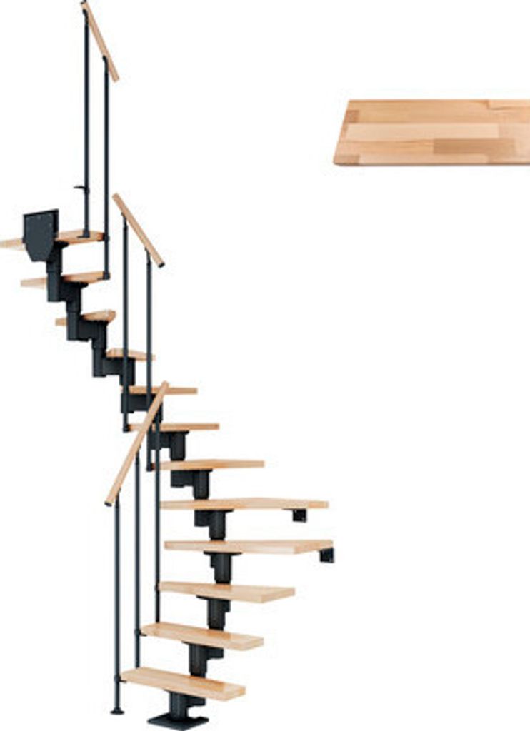 Pertura Mittelholmtreppe Spiros Buche Leimholz Anthrazit 1/2-gewendelt 65 cm 13 Stufen / 14 Steigungen Stabgeländer Anth