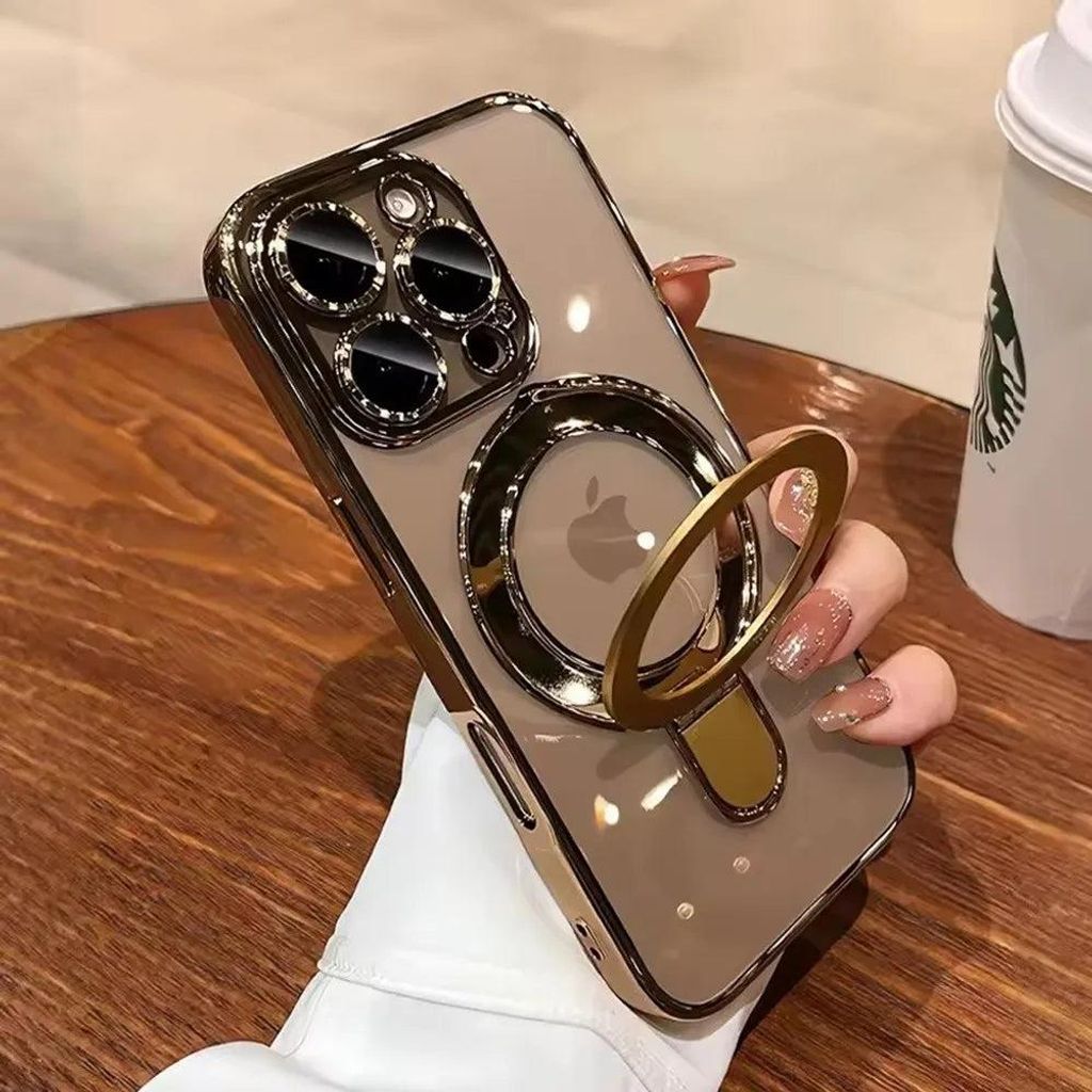 Luxus Case Hülle Für Magsafe mit Halterung Für iPhone 17 16 15 14 13 Serien Magnetische Ring Ständer Halter klar Acryl Abdeckung.Farbe:Desert T...