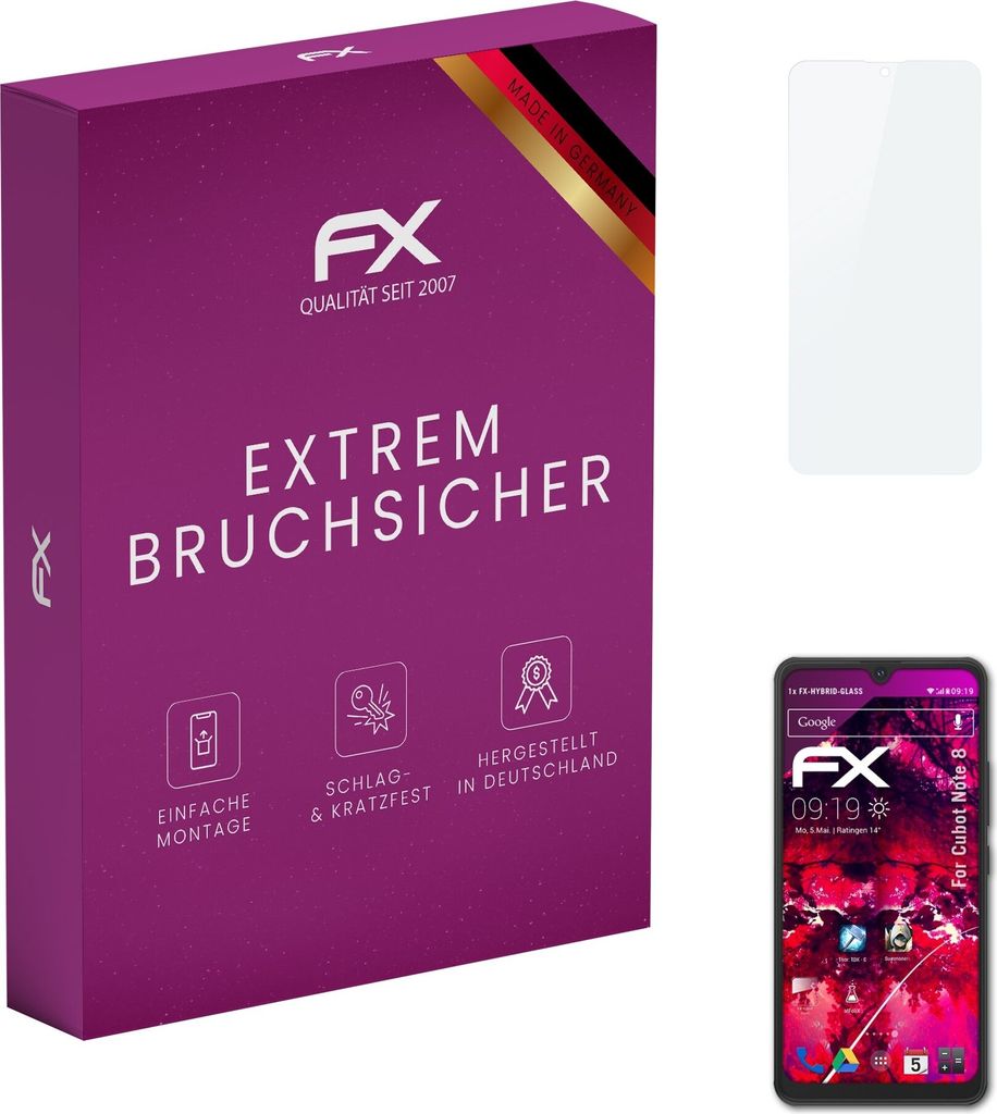 atFoliX FX-Hybrid-Glass Displayfolie kompatibel mit Cubot Note 8 Glasfolie