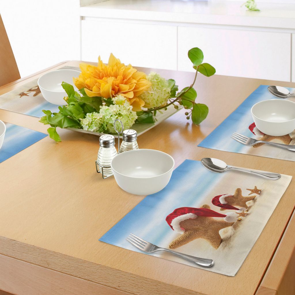 ABAKUHAUS Weihnachten Platzmatten, Landschaft in der windigen Natur mit Schneemann im Winter-Saison-Westgebäude-Druck, Tiscjdeco aus Farbfesten St...