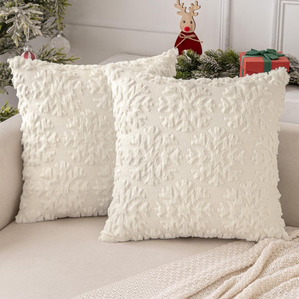 Weihnachten Kissenbezug Weihnachtstag 2er Set Kurz Wolle und Samt Kissenbezš¹ge Deko Luxuri?ses Winter Zierkissenbezug fš¹r Sofa Schlafzimmer W...