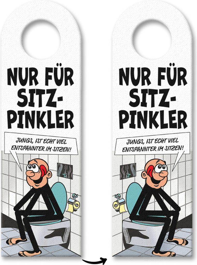 Bitte im Sitzen pinkeln Türhänger 10er Set im Comic-Stil in weiß schwarz