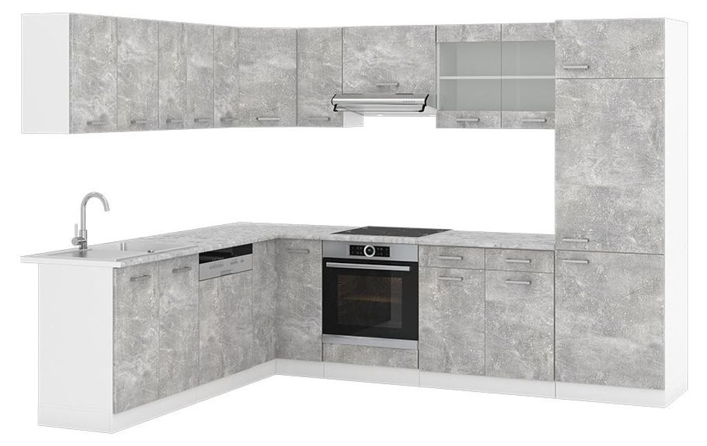 Eckküche Vicco R-Line Beton/Weiß 287 x 227 cm, AP Marmor, Produktbild 