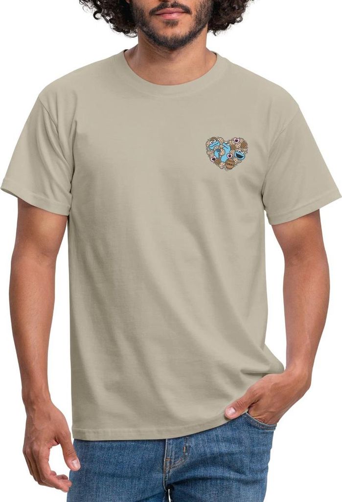 Spreadshirt Sesamstraße Design Herz Mit Krümelmonster Männer T-Shirt, XL, Sandbeige