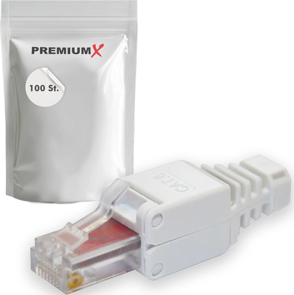 PremiumX 100x CAT 6 Netzwerkstecker CAT6 CAT5e RJ45 werkzeuglos LAN PC Ethernet