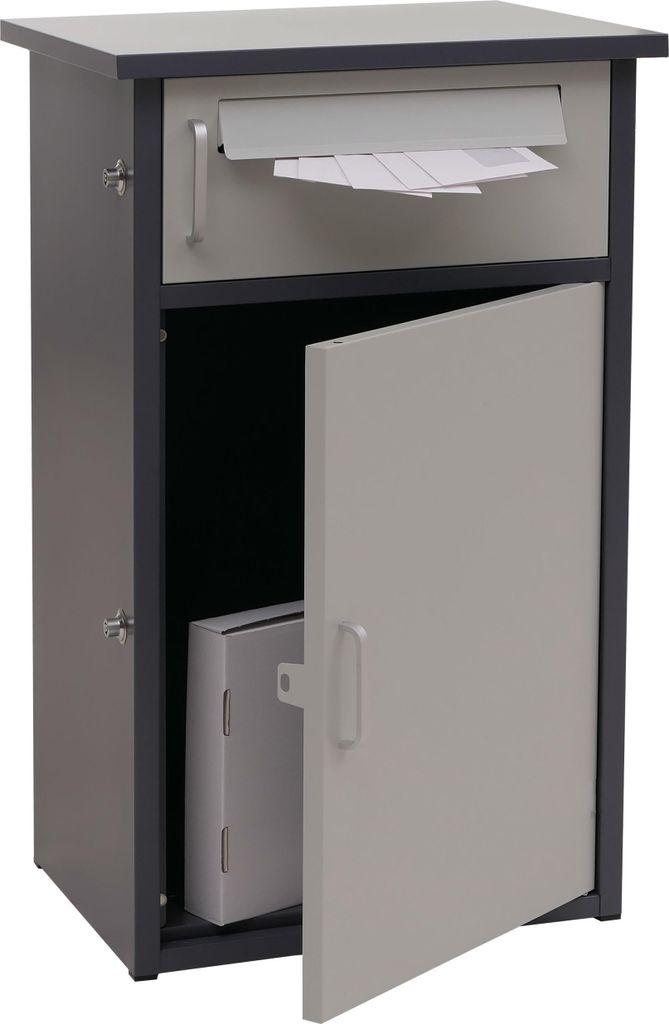 Paketkasten MCW-O51, Paketbox Paketfach Paketstation Briefkasten 2 Fächer, Stahl 78x49x38cm dunkelgrau/hellgrau