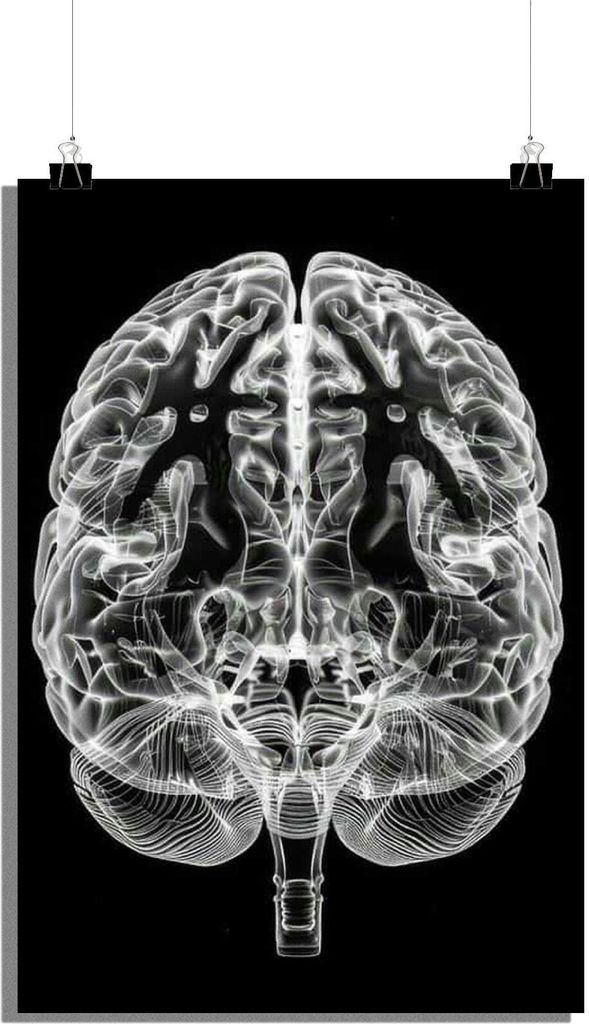 Gehirn Poster - Schwarz-Weiß Poster - Scan Poster - Wissenschaft Poster - 61x91cm - Perfekt zum Einrahmen