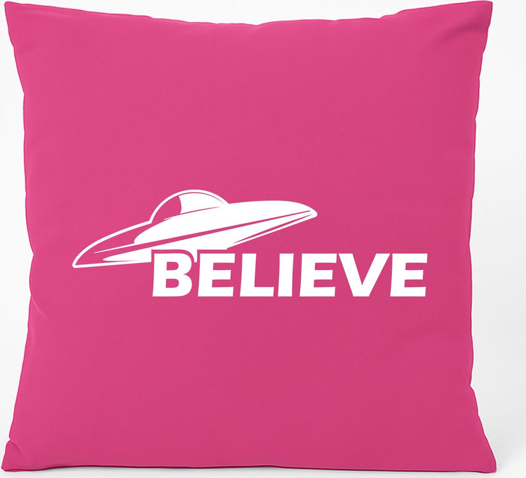 Huuraa Kissen UFO Believe 40x40cm mit Füllung Fuchsia Baumwolle Dekokissen Geschenkidee