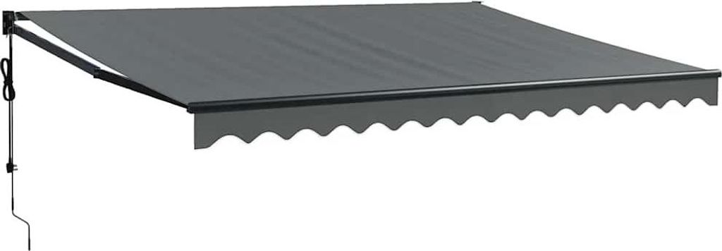 A gray retractable awning against a white background.