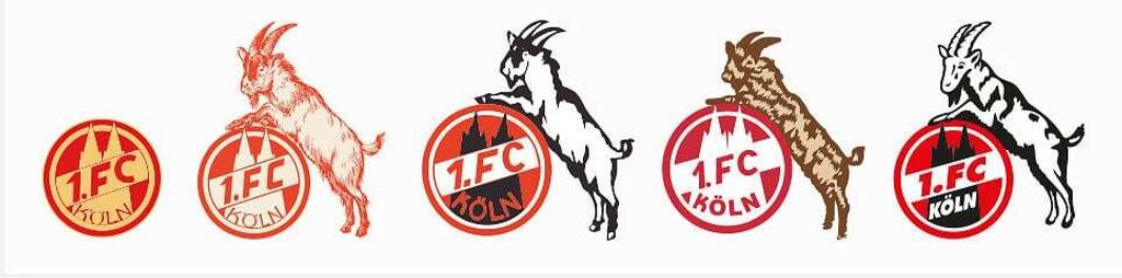 1. FC Köln Retro Aufkleber mit Logo-Historie, transparent, ca. 19,5 x 5,2 cm