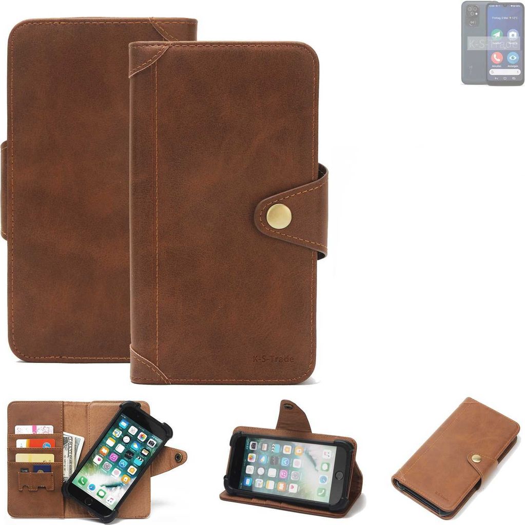 K-S-Trade Handyhülle kompatibel mit Doro 8200 Schutz Hülle Walletcase Bookstyle Tasche Case Handytasche Wallet Flipcase Cover PolyurethanBraun (1x)