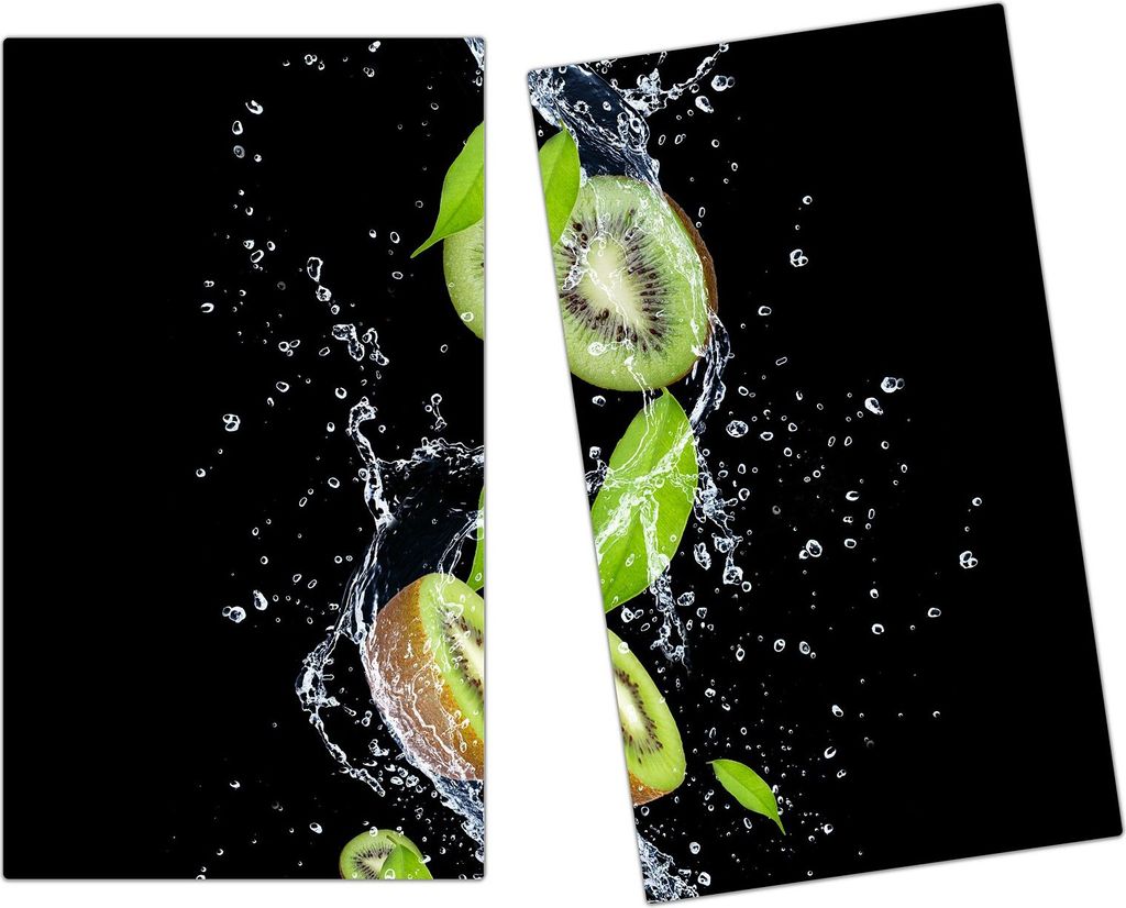 Spritzschutz Herdabdeckplatte Schneidebrett aus Glas Kiwi auf Wassersplash 2-Teilig (60x52cm)