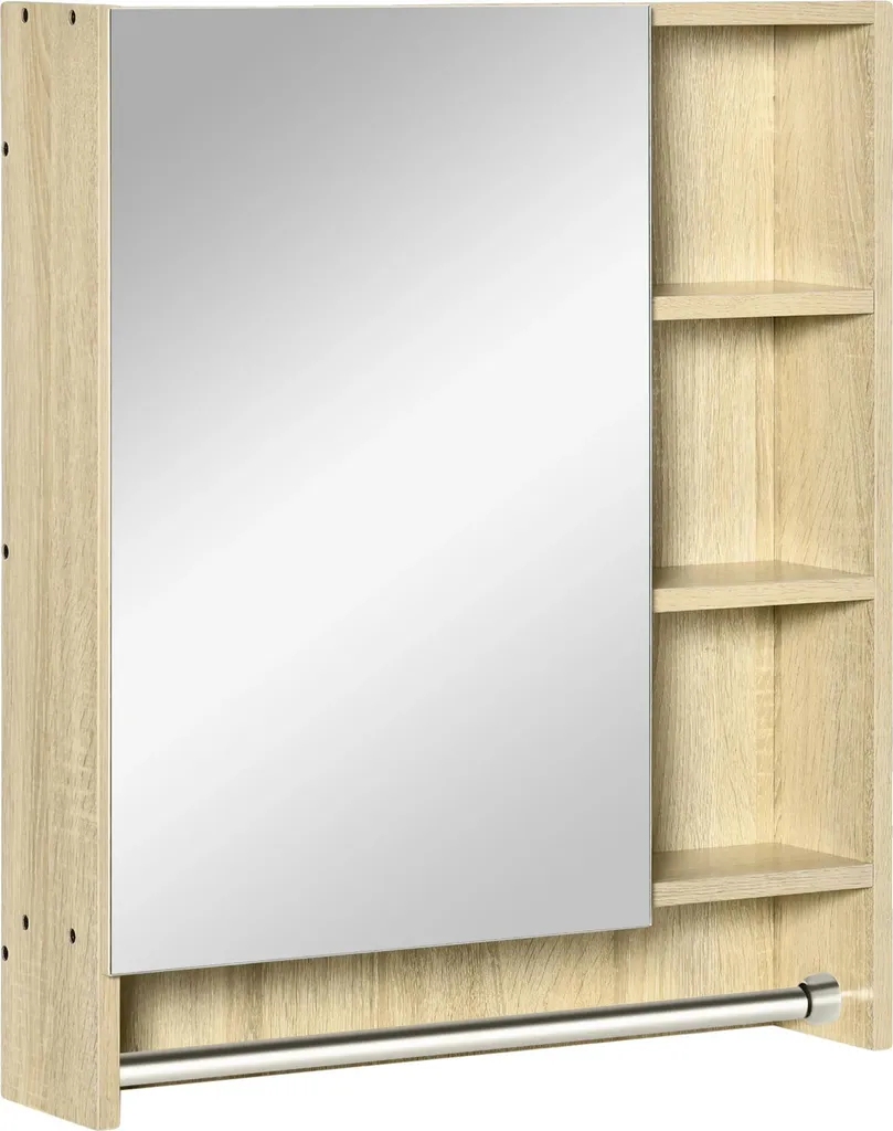 Meuble haut de salle de bain bois de chêne avec miroir et porte-serviette