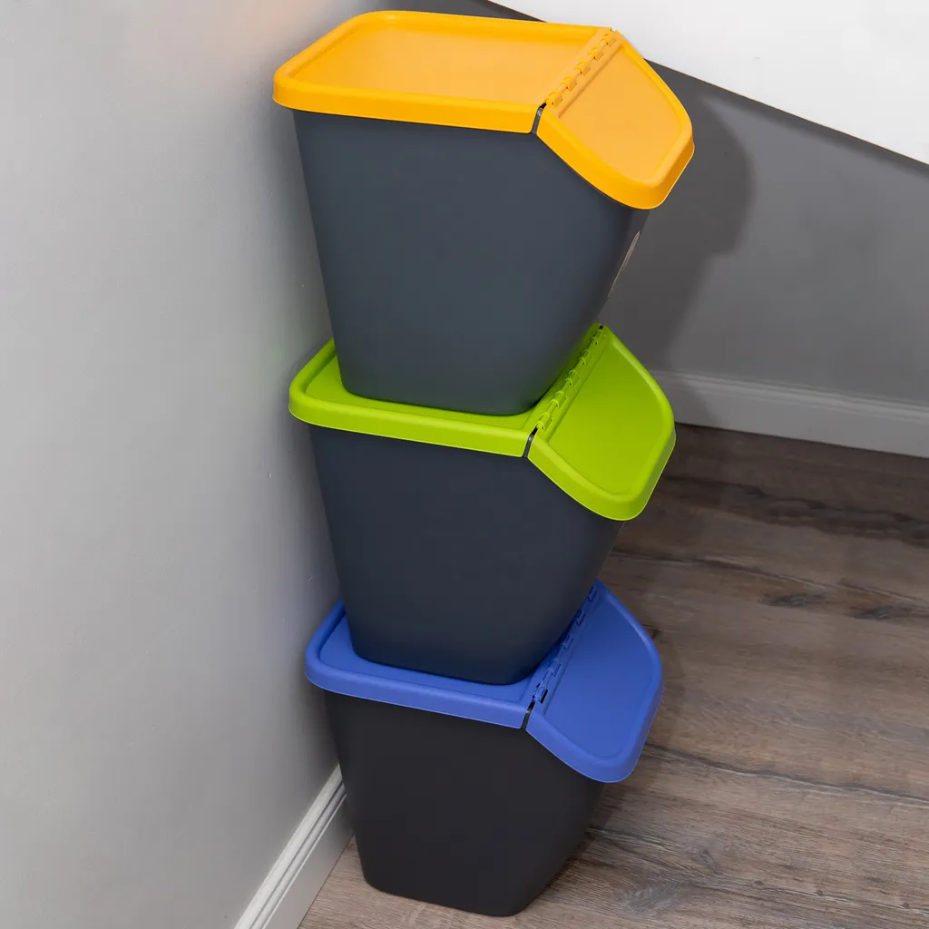 Solution Tri Sélectif Sans Odeur : Set de 3 Poubelles 23L Anthracite - 7