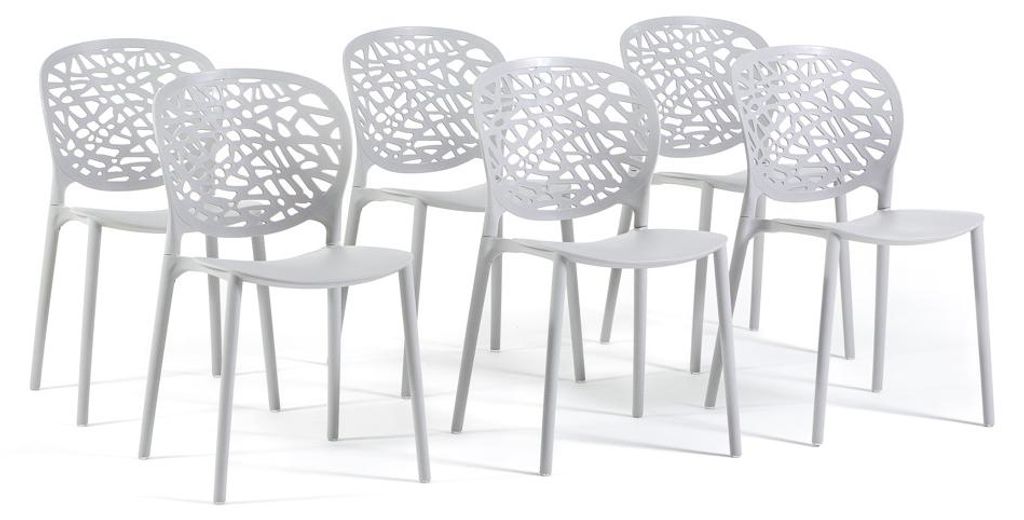 Set mit 6 stapelbaren Stühlen für Innen und Außen aus glasfaserverstärktem Polypropylen, dekorative durchbrochene Rückenlehne, für Garten Ter...