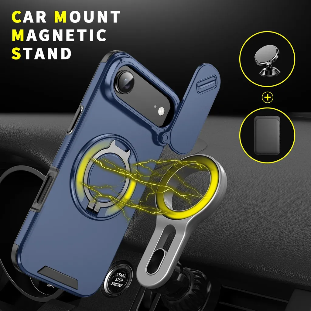 Custodia a doppio strato per iPhone Air, con copertura scorrevole della fotocamera e supporto magnetico ad anello Blu - 5