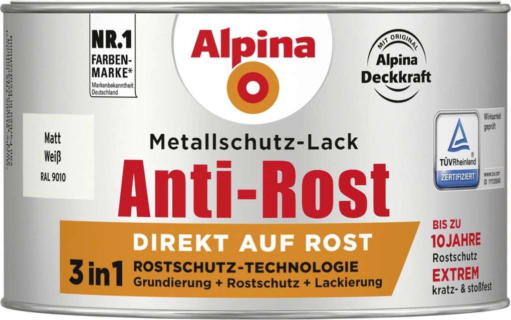 Alpina Metallschutzlack Anti-Rost Weiß 300 ml matt