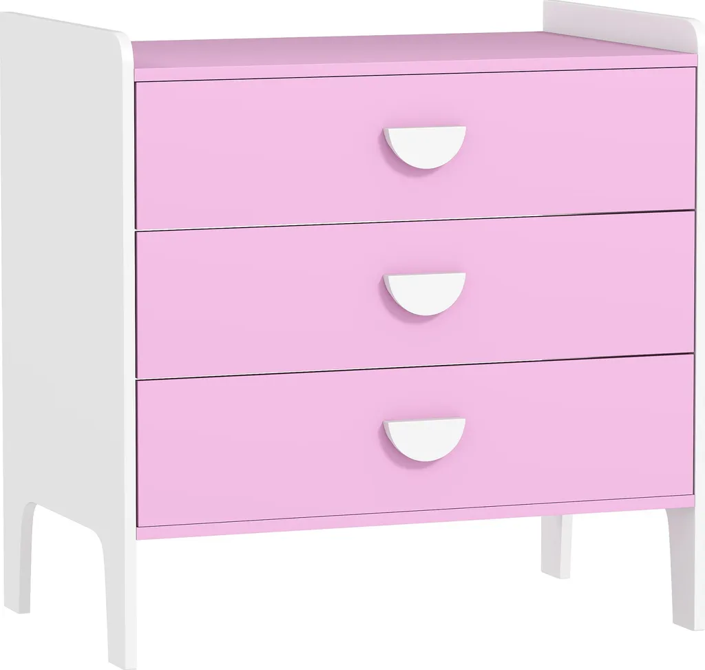 Commode rose 3 tiroirs spacieux en bois pour chambre d'enfant 60cm