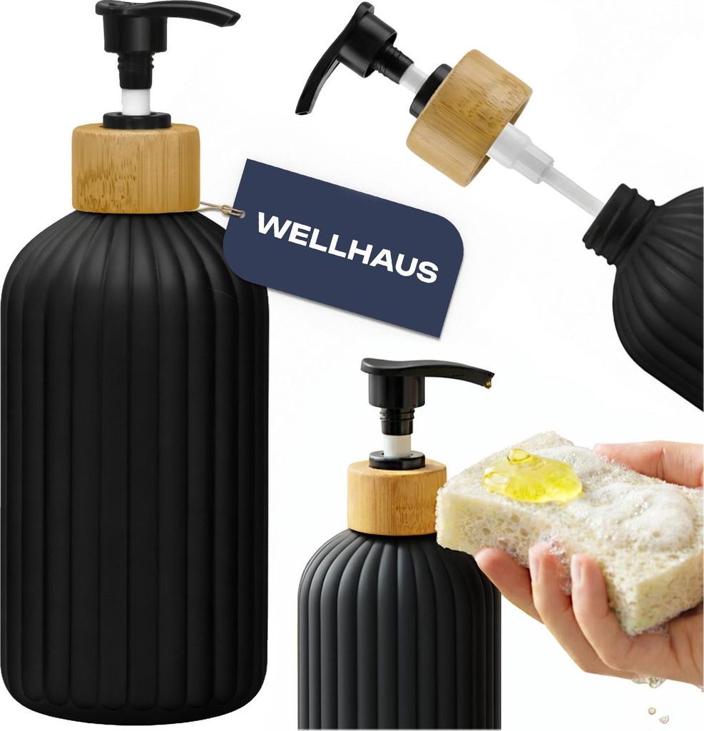 WELLHAUS Dávkovač mydla/fľaša na šampón 500 ml, čierna, Obrázok produktu 