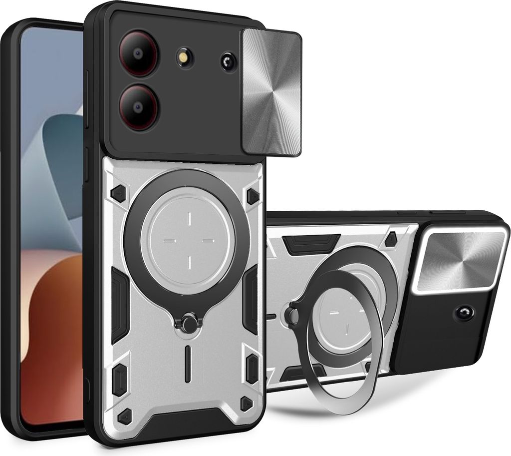Outdoor Panzer Hülle für ZTE Blade A34 / A54 Handyhülle mit Slide Kameraschutz Ringhalter Bumper in Silber