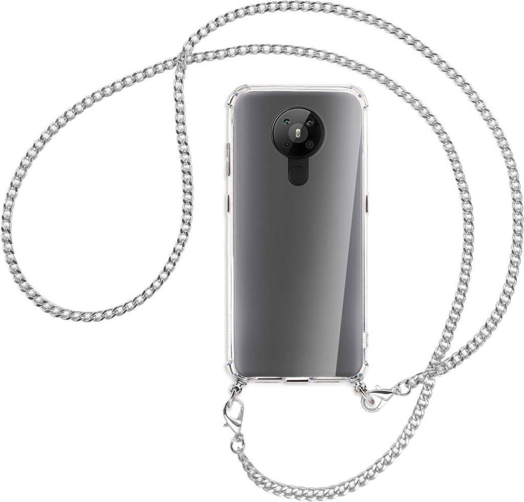 Handykette Backcover-Schutzhülle mit Band (Metall silberfarben) für Nokia 5.3 - silberfarbene Kette