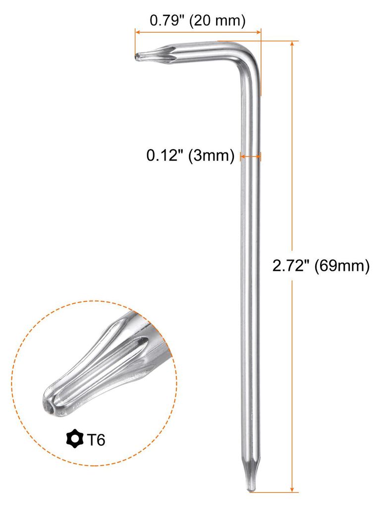 4 Stš¹ck T6 Manipulationssicherer Torx-Schlš¹ssel Sternschlš¹ssel 69mm / 2,72" Langer Arm L-f?rmiger 6-Punkte-Schlš¹ssel S2 Stahl Chrombesc...