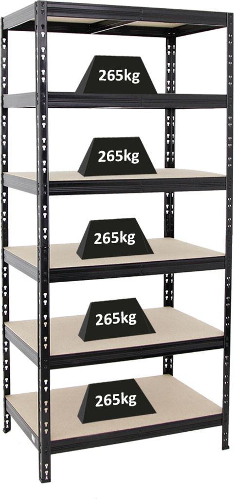 Schwerlastregal Giant Tiger | HxBxT 200x90x60 cm | Fachlast 265kg | 6-Ebenen | Schwarz