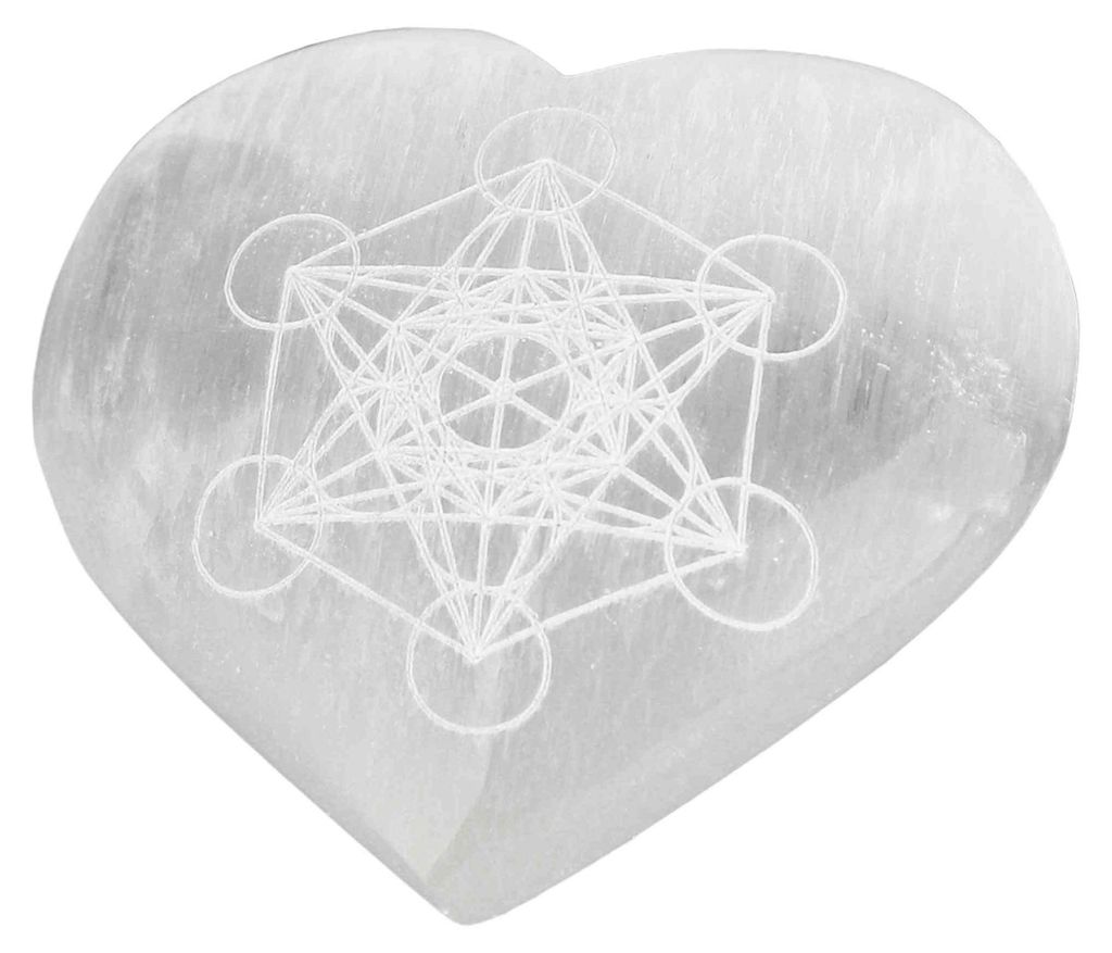 Selenit Herz mit Metatron 7×5 cm – Graviert, Energie & Schutzstein
