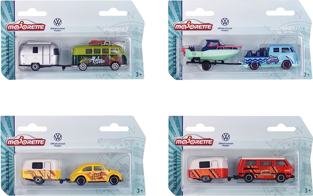 Majorette 212055007 VW The Originals Trailer Asst., 4-sort. Produktbild 