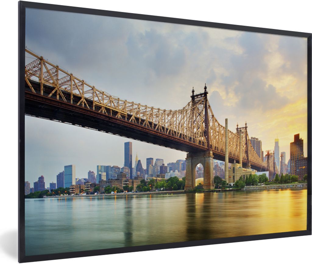 MuchoWow Gerahmtes Poster New York - Queens - Manhattan 60x40 cm - Poster mit Schwarzem Bilderrahmen Wandposter Rahmen Foto Bilder - Printing - W...