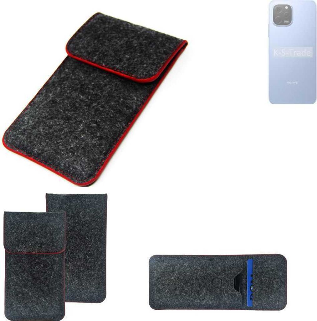 K-S-Trade Handy Schutz Hülle kompatibel mit Huawei Enjoy 50z Schutzhülle Handyhülle Filztasche Pouch Tasche Case Sleeve Filzhülle dunkelgrau roter