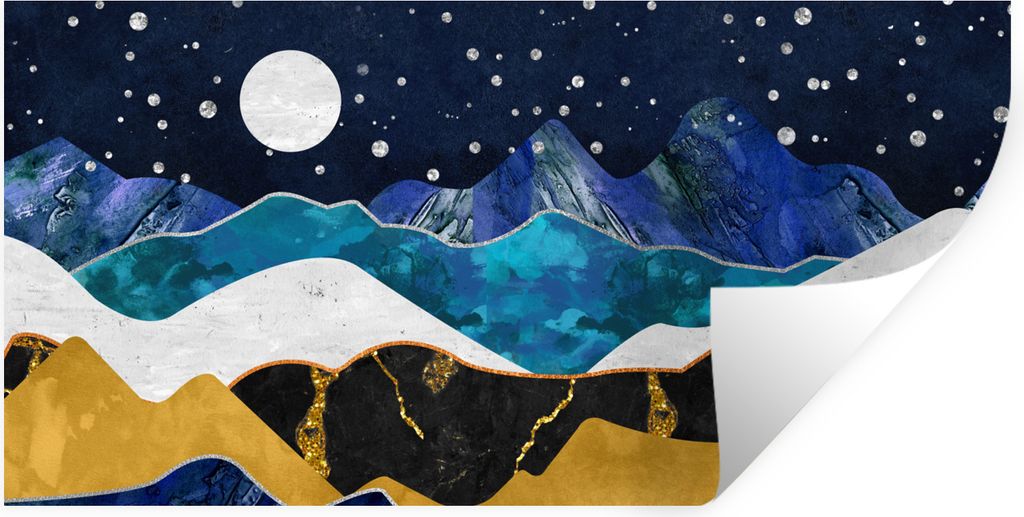 MuchoWow Wandtattoo Wandsticker Wandaufkleber Nacht - Gold - Marmor - Abstrakt - Landschaft - Berg 80x40 cm Selbstklebend und Repositionierbar - ...