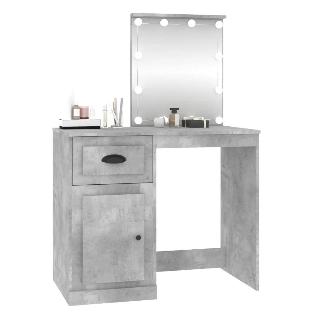 Meuble Coiffeuse LED Gris Béton 90 cm avec Miroir et Finition Composite - 5