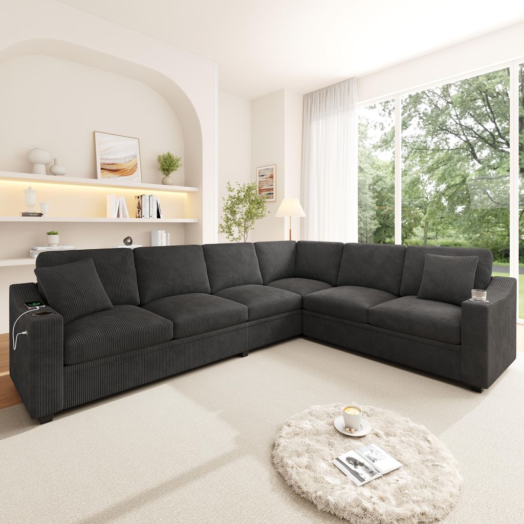 Merax L-förmiges Ecksofa, 6-Sitzer Modulsofa Sofa mit USB Produktbild 