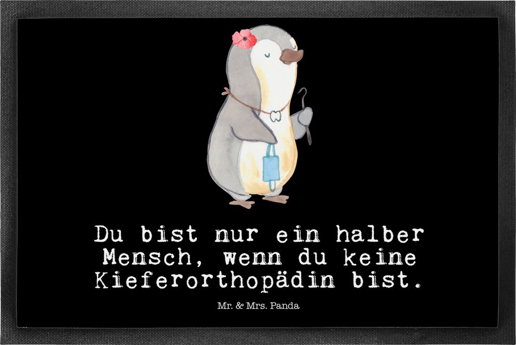 Mr. & Mrs. Panda Eingangsteppich Kieferorthopädin Herz 50 x 75 cm - Schwarz - Geschenk, Schmutzmatte, fußmatte, Schmutzfangmatte, Fußabstreifer,...