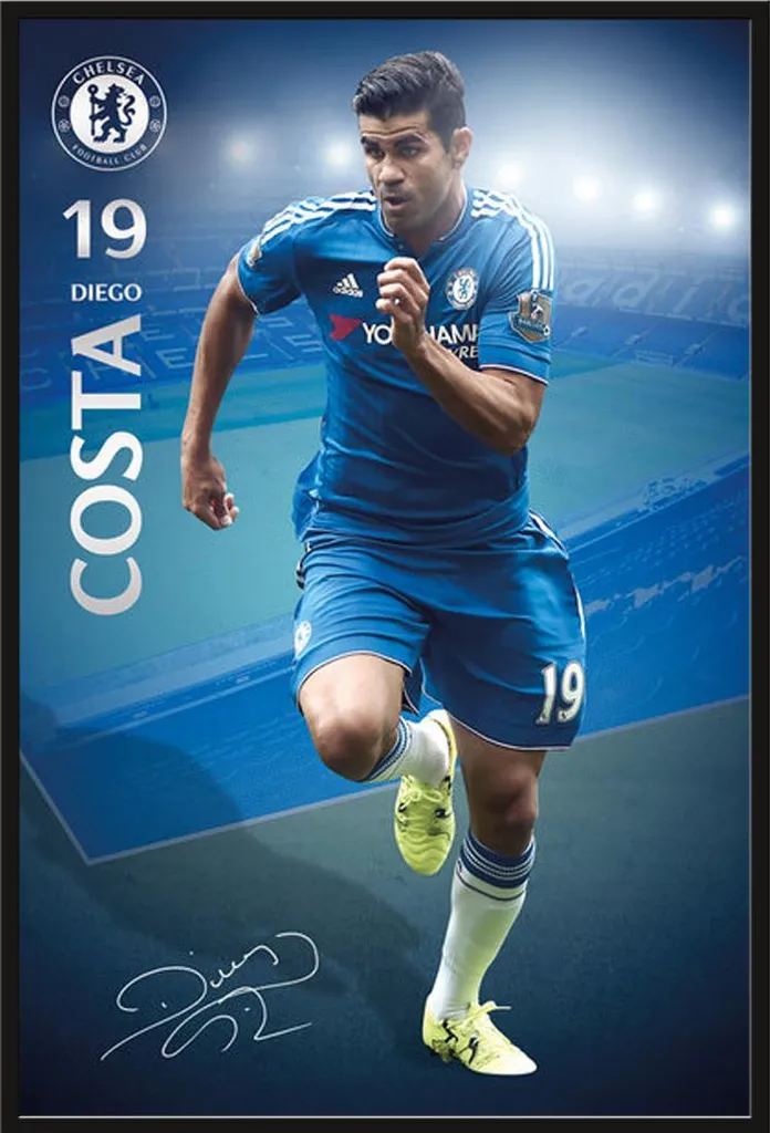 Décoration Murale Chelsea FC Diego Costa : Idée Cadeau Foot avec Cadre Noir