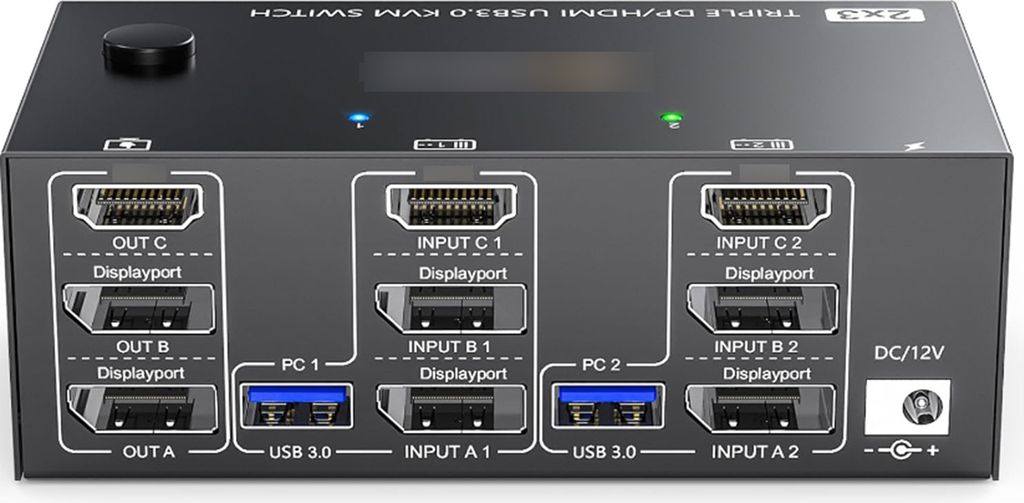 Přepínač KVM USB 3.0, dva vstupy, tři výstupy, tři Obrázek produktu 