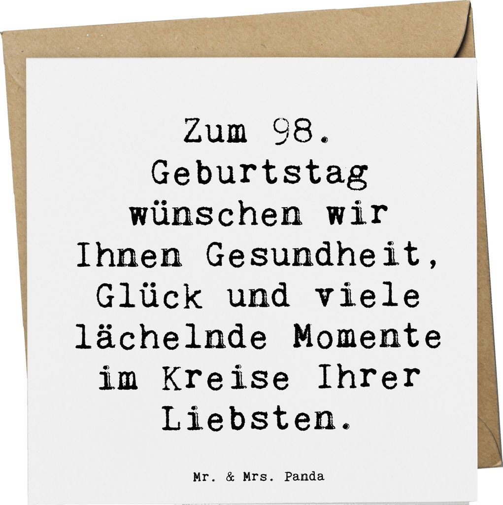 Mr. & Mrs. Panda Klappkarte Spruch 98. Geburtstag - Weiß - Geschenk, Glück, unvergesslicher Moment, faltkarte, anlasskarte, Ehrentag 98 Jahre, l...