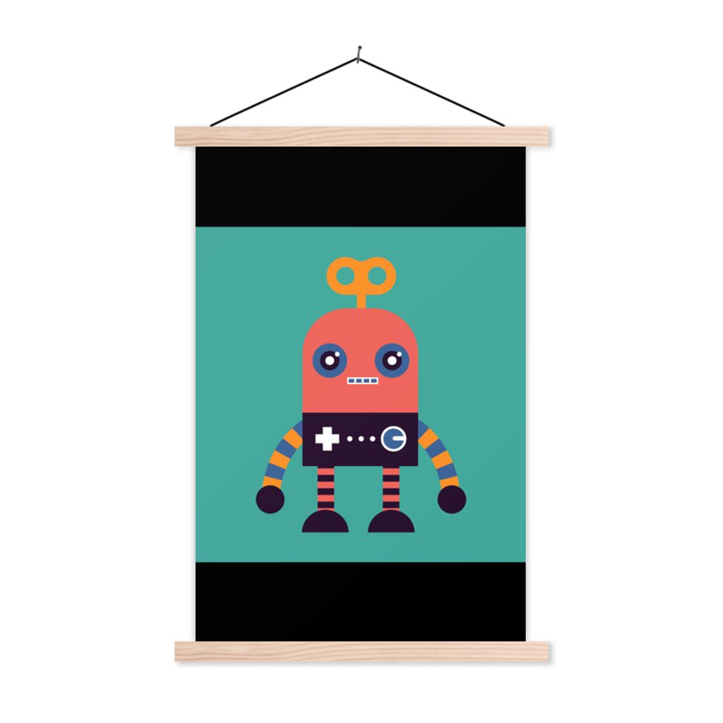 MuchoWow Textilposter Roboter - Spielzeug - Gesicht - Rosa - Jungen - Kinder 40x60 cm mit holzfarbenen Rahmen - Poster